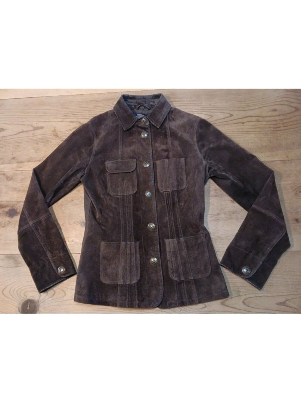 BB Dakota Jacket Women M Brown Leather Suede Collared Logo Button Front Lined